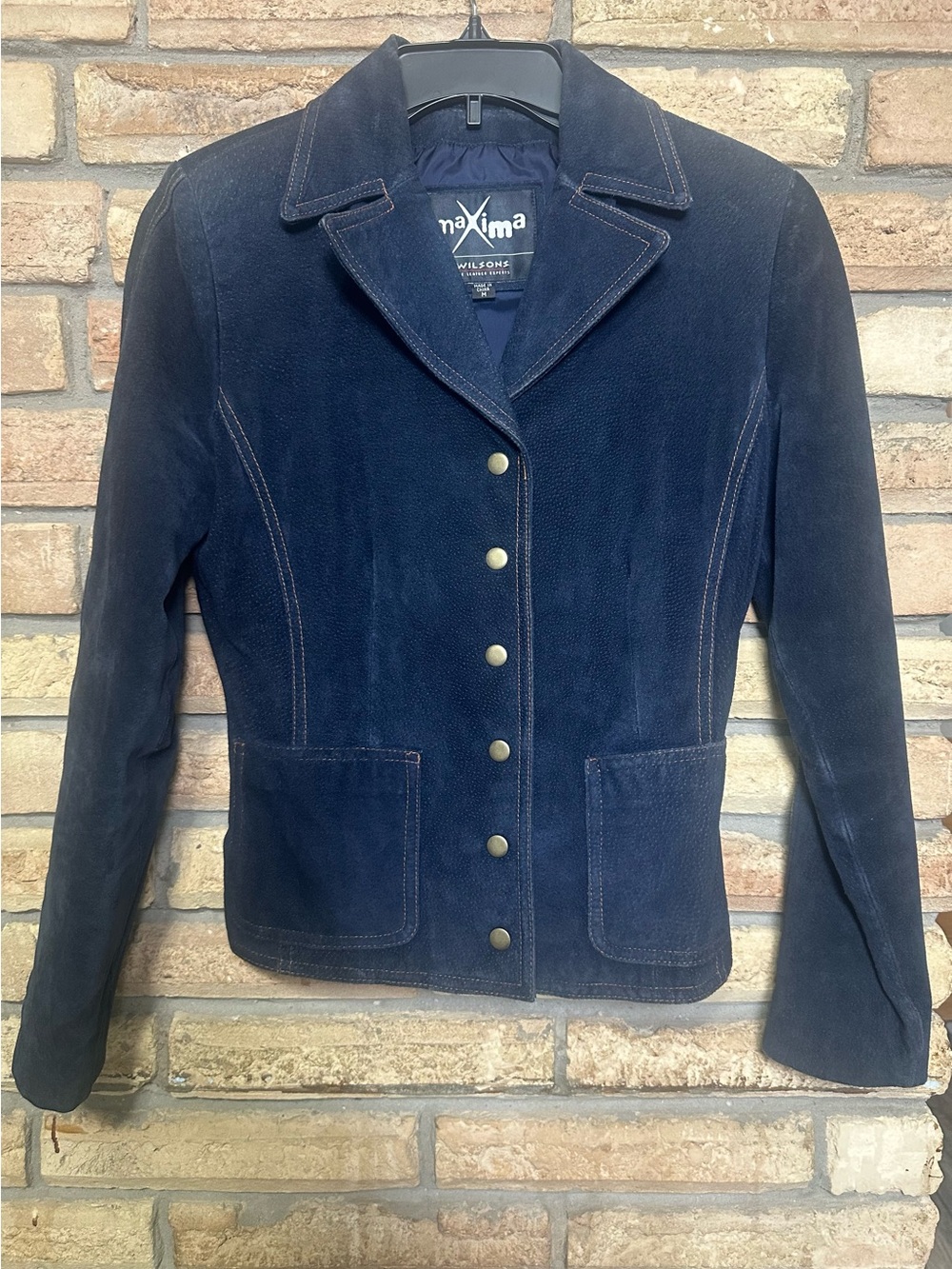 Wilsons Leather Navy Genuine Suede Button-Front Fitted Jacket Size M